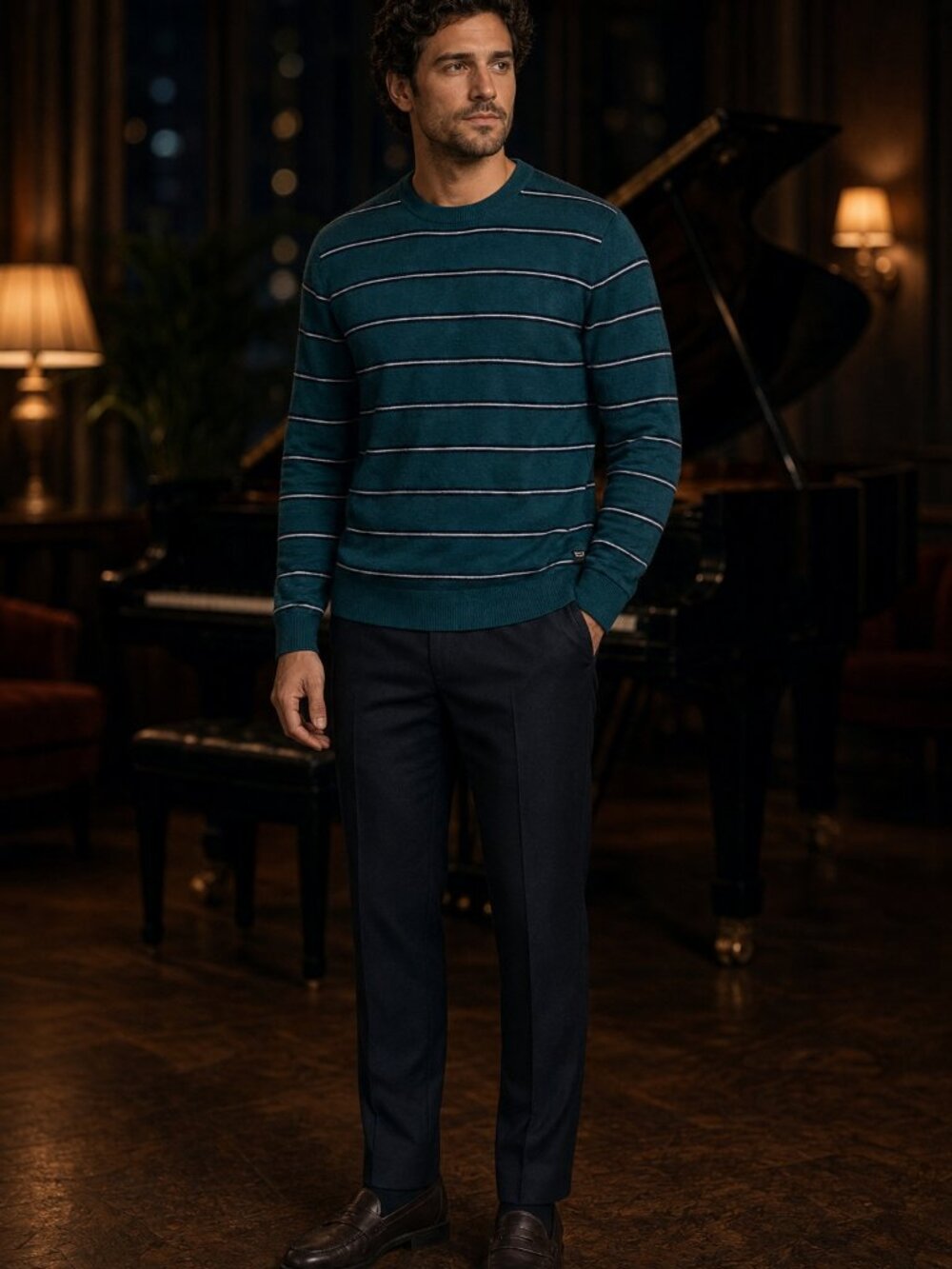 Michael Kors Men Soft Piano Lounge Stripe Soft Soft Soft Soft Soft Softly US XXL
